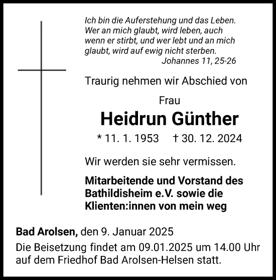 Traueranzeige von Heidrun Günther von WLZ