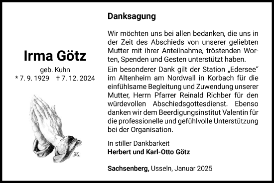 Traueranzeige von Irma Götz von WLZ