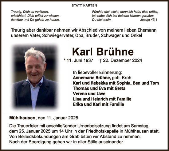 Traueranzeige von Karl Brühne von WLZ