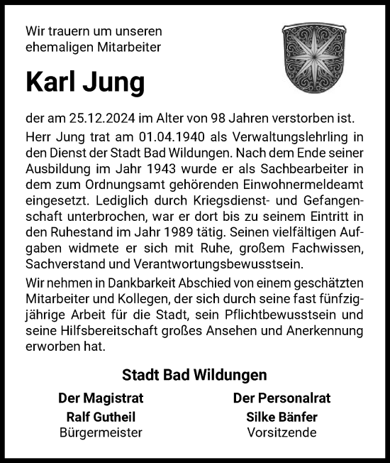 Traueranzeige von Karl Jung von WLZ