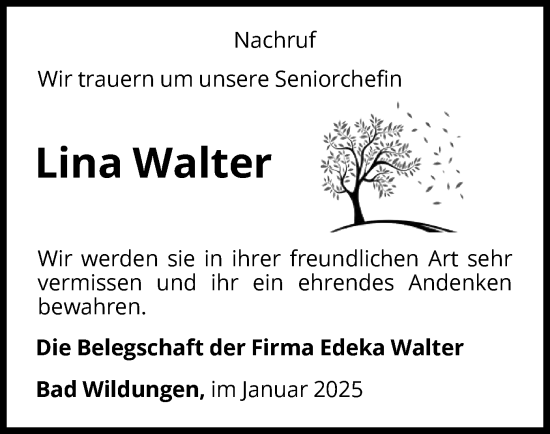 Traueranzeige von Lina Walter von WLZ