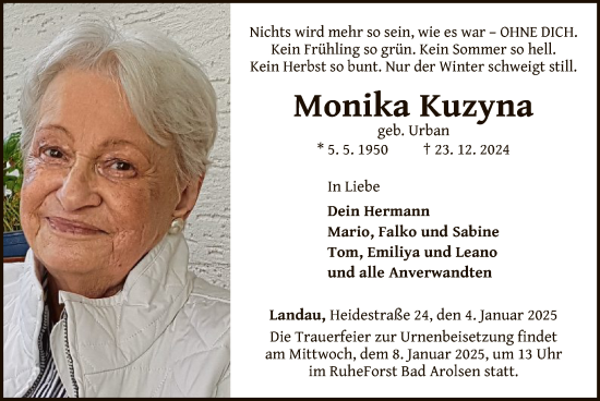 Traueranzeige von Monika Kuzyna von WLZ