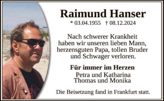 Traueranzeige von Raimund Hanser von WLZ