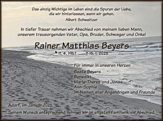 Traueranzeige von Rainer Matthias Beyers von WLZ