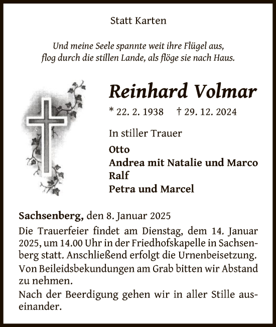 Traueranzeige von Reinhard Volmar von WLZ