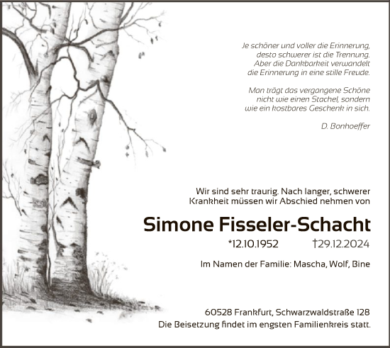 Traueranzeige von Simone Fisseler-Schacht von WLZ