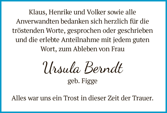 Traueranzeige von Ursula Berndt von WLZ