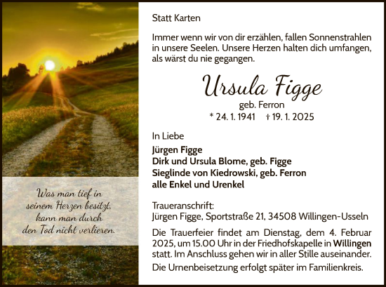 Traueranzeige von Ursula Figge von WLZ