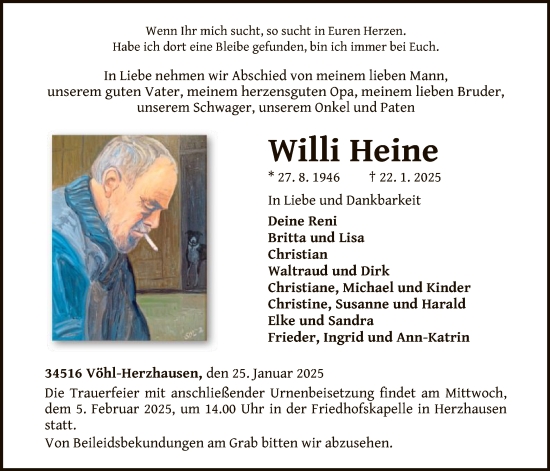 Traueranzeige von Willi Heine von WLZ