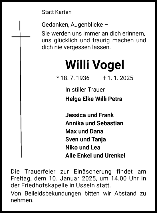 Traueranzeige von Willi Vogel von WLZ