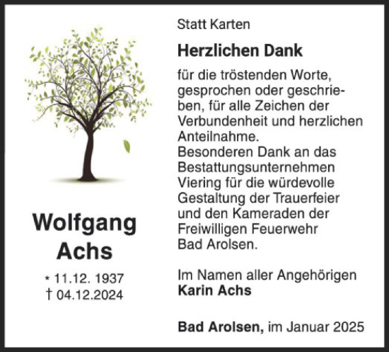 Traueranzeige von Wolfgang Achs von WLZ
