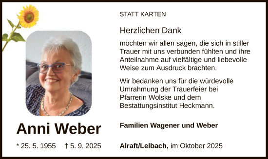 Traueranzeige von Anni Weber von WLZ