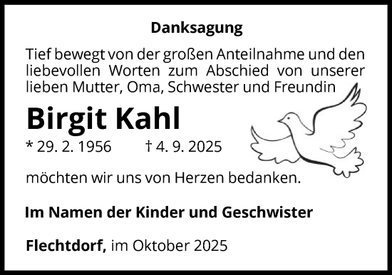 Traueranzeige von Birgit Kahl von WLZ