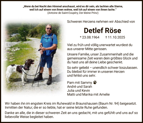 Traueranzeige von Detlef Röse von HNAWLZ