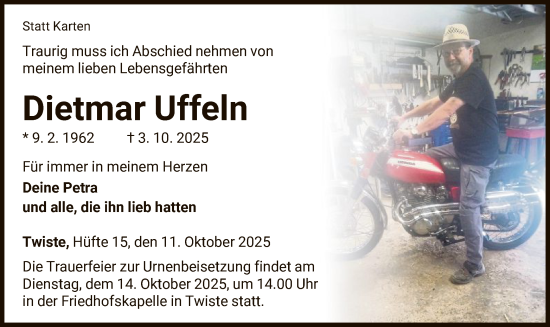 Traueranzeige von Dietmar Uffeln von WLZ
