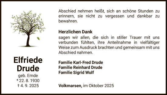 Traueranzeige von Elfriede Drude von WLZ