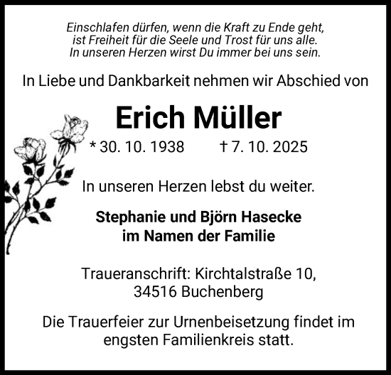 Traueranzeige von Erich Müller von WLZ
