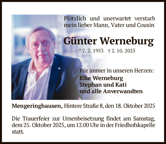 Traueranzeige von Günter Werneburg von WLZ