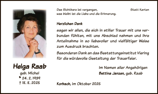 Traueranzeige von Helga Raab von WLZ