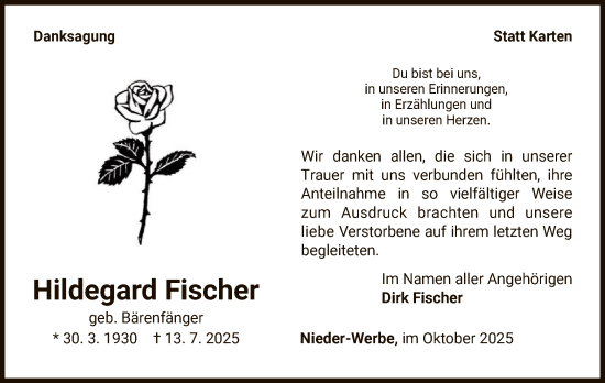 Traueranzeige von Hildegard Fischer von WLZHNA