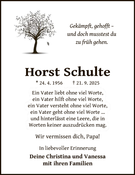 Traueranzeige von Horst Schulte von WLZ