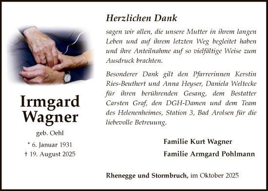 Traueranzeige von Irmgard Wagner von WLZ