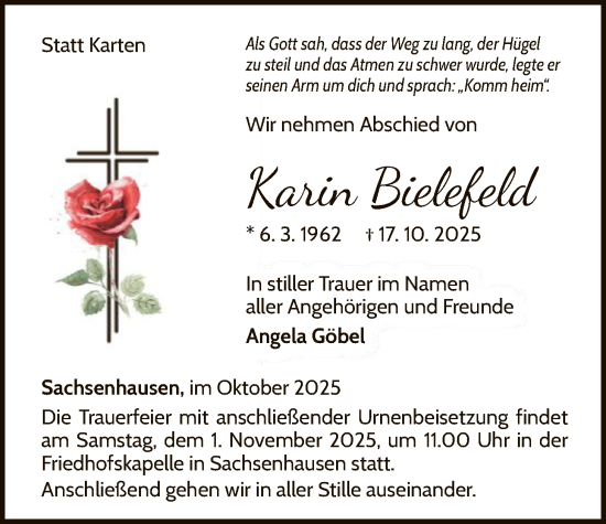 Traueranzeige von Karin Bielefeld von WLZ