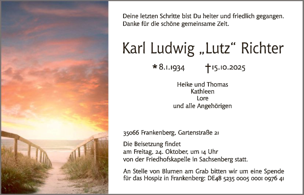  Traueranzeige für Karl Ludwig Richter vom 22.10.2025 aus HNAWLZ