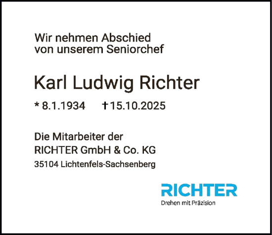 Traueranzeige von Karl Ludwig Richter von HNAWLZ