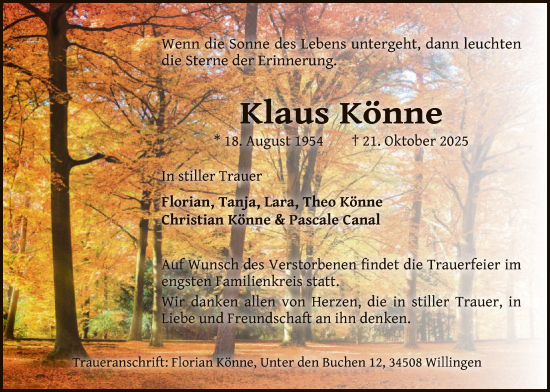 Traueranzeige von Klaus Könne von WLZ
