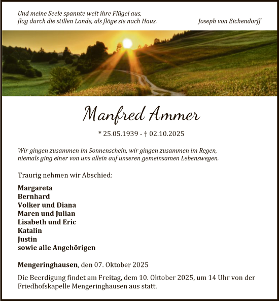 Traueranzeige von Manfred Ammer von WLZ