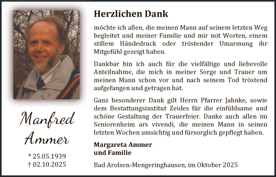 Traueranzeige von Manfred Ammer von WLZ