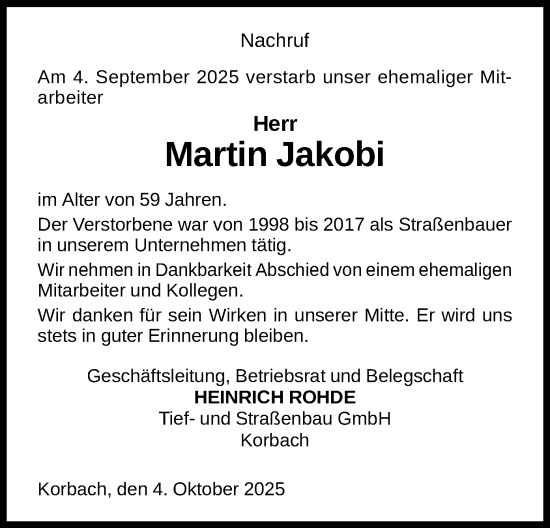 Traueranzeige von Martin Jakobi von WLZ