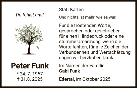 Traueranzeige von Peter Funk von WLZ