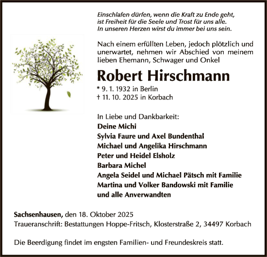 Traueranzeige von Robert Hirschmann von WLZ