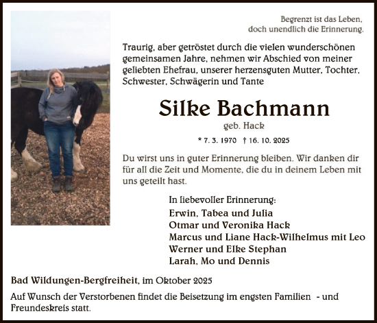 Traueranzeige von Silke Bachmann von WLZ
