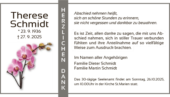 Traueranzeige von Therese Schmidt von WLZ