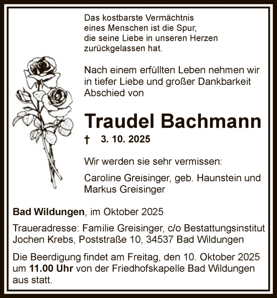 Traueranzeige von Traudel Bachmann von WLZ