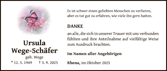 Traueranzeige von Ursula Wege-Schäfer von WLZ