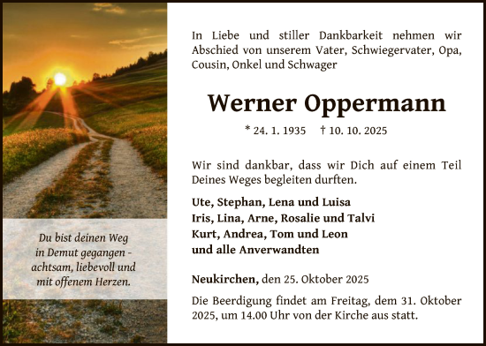 Traueranzeige von Werner Oppermann von WLZ
