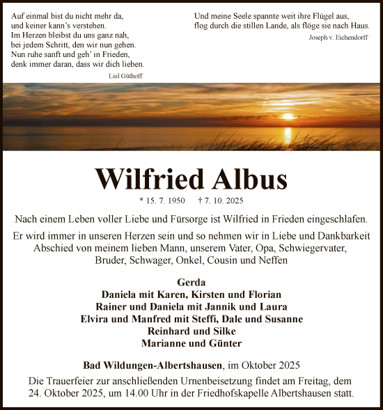 Traueranzeige von Wilfried Albus von WLZ