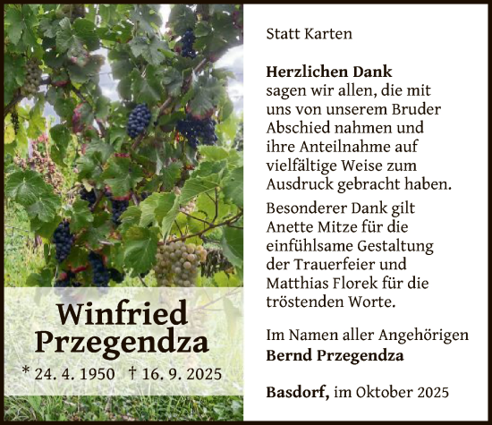 Traueranzeige von Winfried Przegendza von WLZ