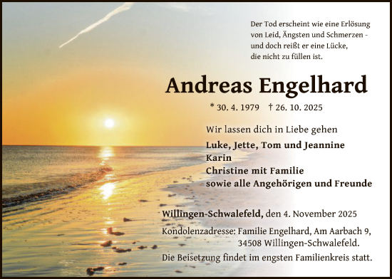Traueranzeige von Andreas Engelhard von WLZ