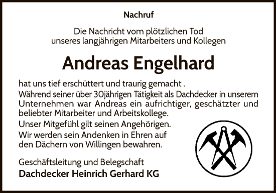 Traueranzeige von Andreas Engelhard von WLZ