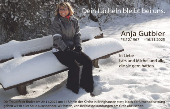 Traueranzeige von Anja Gutbier von WLZ