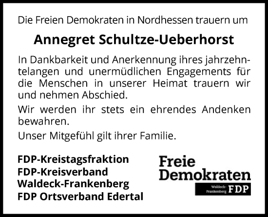 Traueranzeige von Annegret Schultze-Ueberhorst von WLZ
