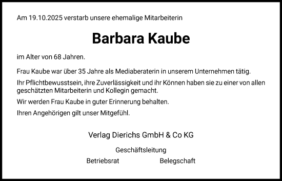 Traueranzeige von Barbara Kaube von HNAWLZ