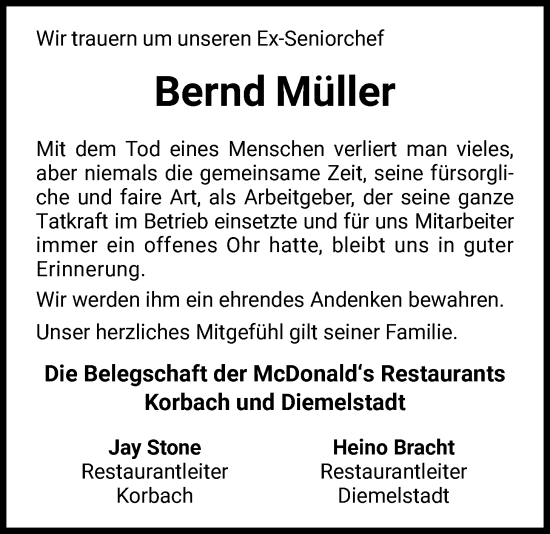 Traueranzeige von Bernd Müller von WLZ
