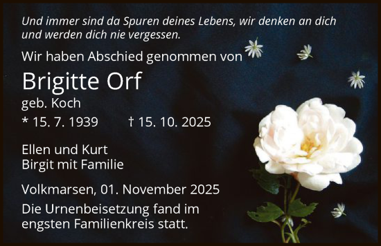 Traueranzeige von Brigitte Orf von WLZ