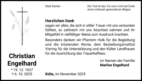 Traueranzeige von Christian Engelhard von WLZ